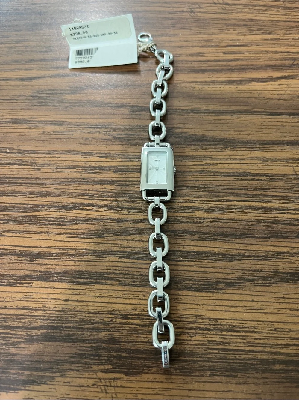 Coach Silver-Tone Rectangle Pendant Chain Watch